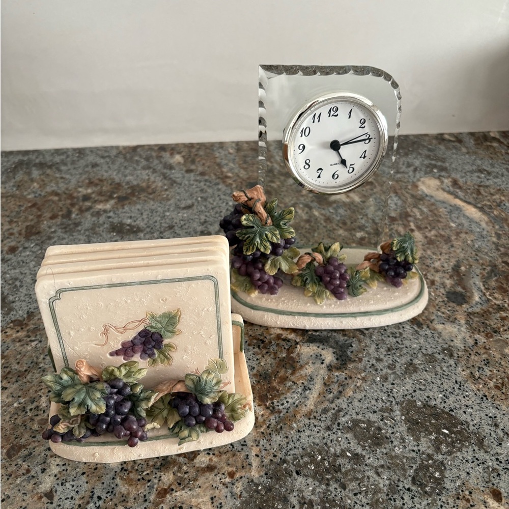 Grapevine Clock and Coaster Set
